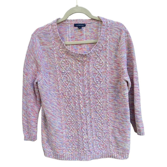 LANDS END RAINBOW CABLE KNIT SWEATER - Picture 1 of 5